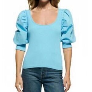 Nation LTD Light Blue Puff Sleeve Blouse
